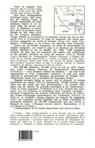 La Guinée équatoriale; un pays méconnu .
